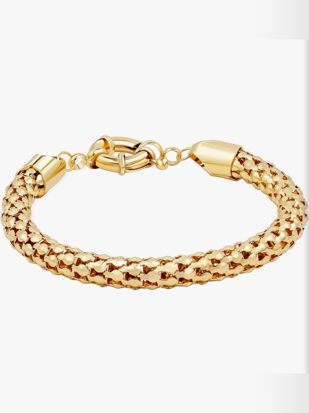 NEW 18K Gold Plated Popcorn Mesh Bracelet for Women, 7.5 Inches